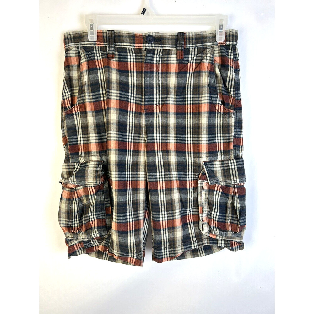 Urban Pipeline Cargo Shorts Men's 34 Plaid Black Red Skater Utility Outdoors